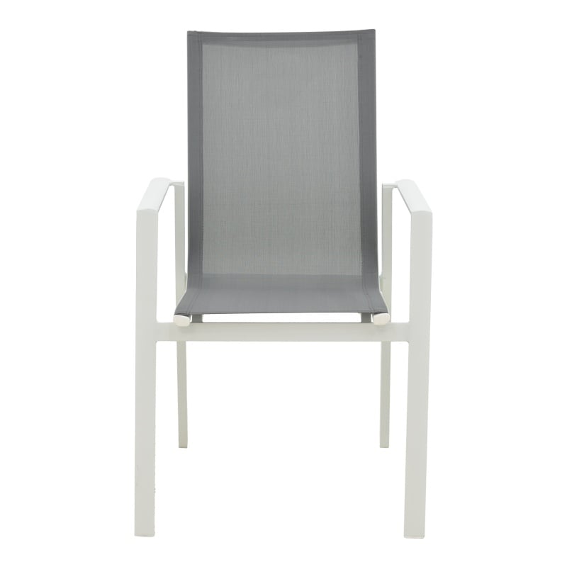 Scaun de gradina Dashiell metal alb textilena gri deschis 71x58x94 cm - 3 | YEO