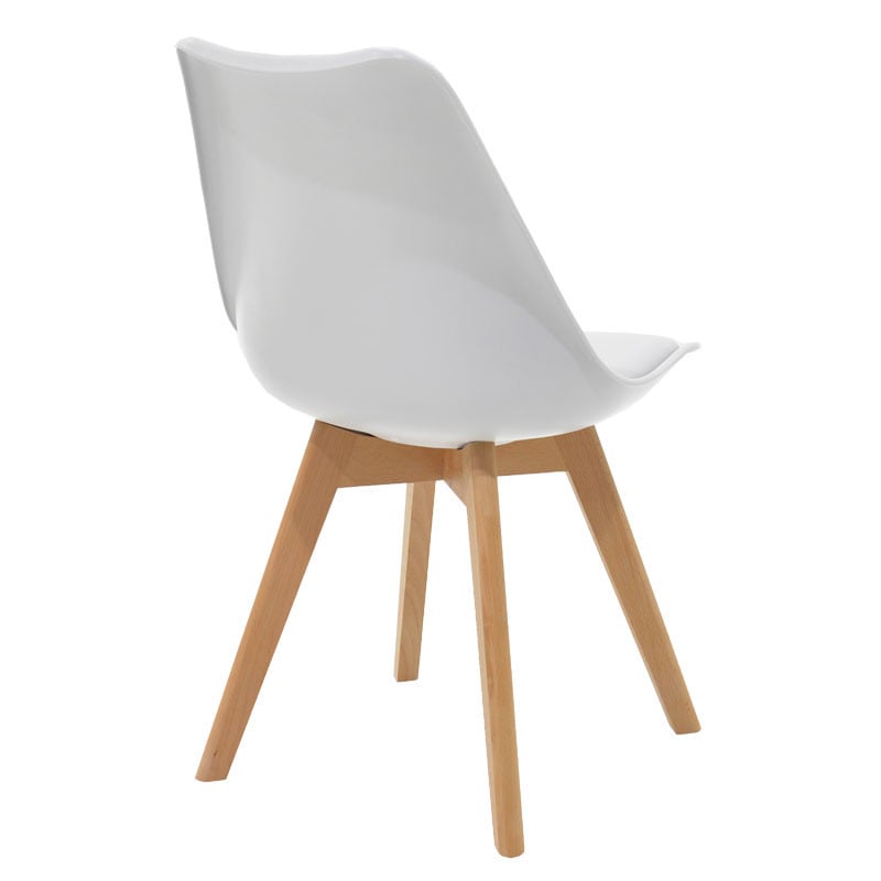 Scaun Gaston plastic - piele ecologica alb - picior culoare lemn natural 53.5x48.5x83cm - 1 | YEO