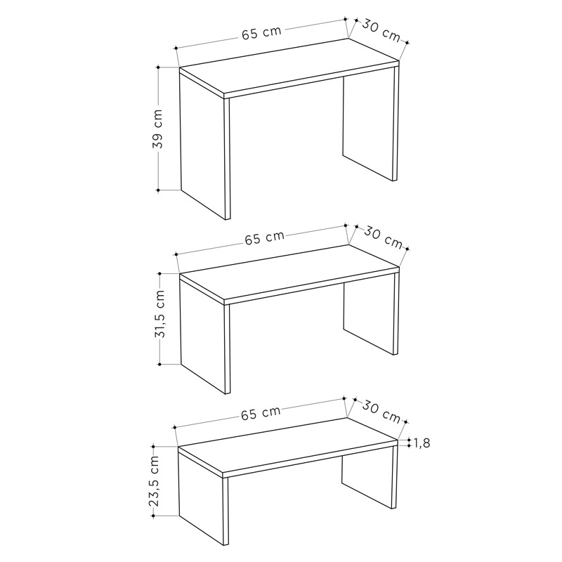 Set 3 masute Kantar, Pako World, Alb, 65x30x39 cm