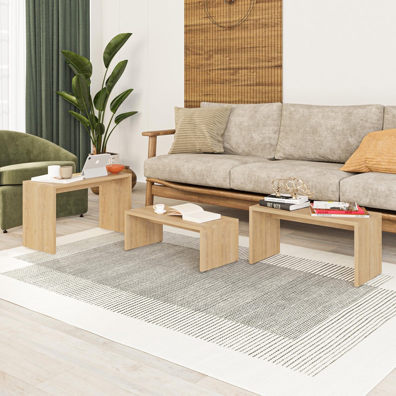 Set 3 masute Kantar, Pako World, Natural, 65x30x39 cm - 3 | YEO