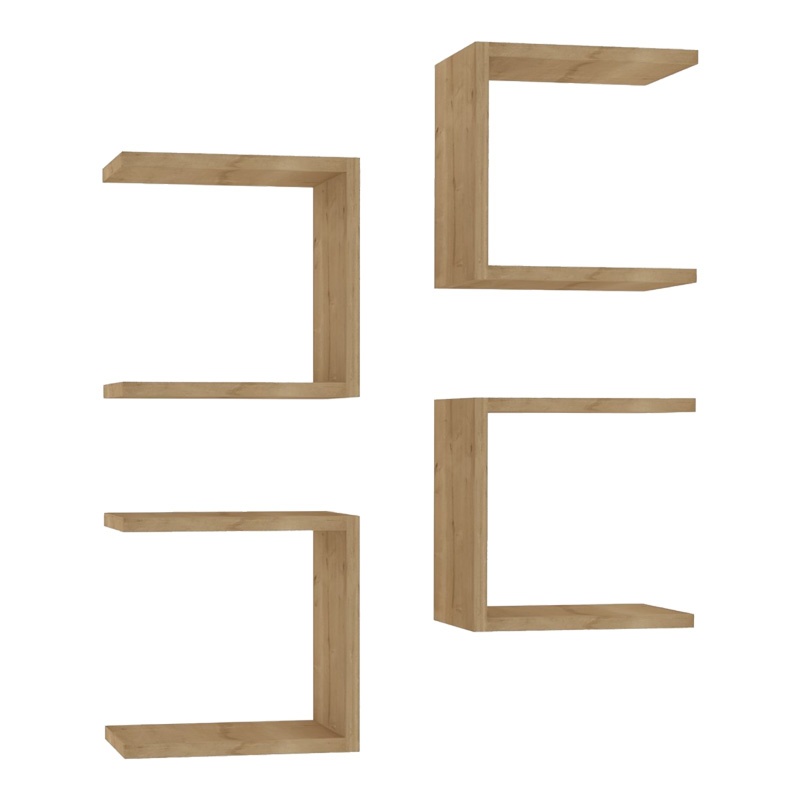 Set 4 rafturi de perete Perari, Pako World, Stejar, 30x19x30 cm