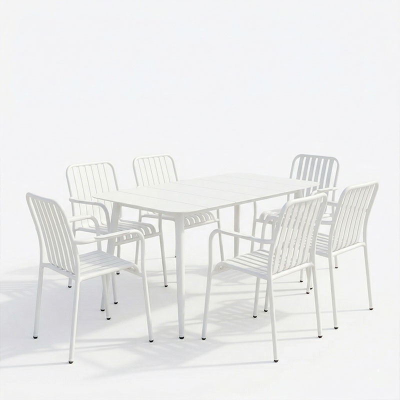 Set 7 masa si scaune gradina, Heven Vista, Alb, 70x120x72 cm