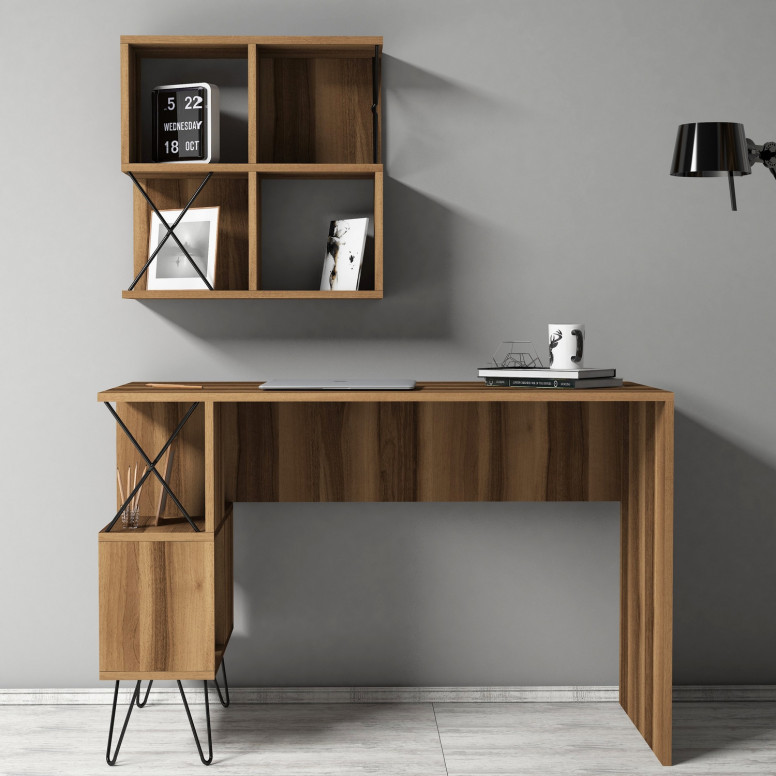 Set Birou si Biblioteca Extra2 Walnut-Negru - 2 | YEO