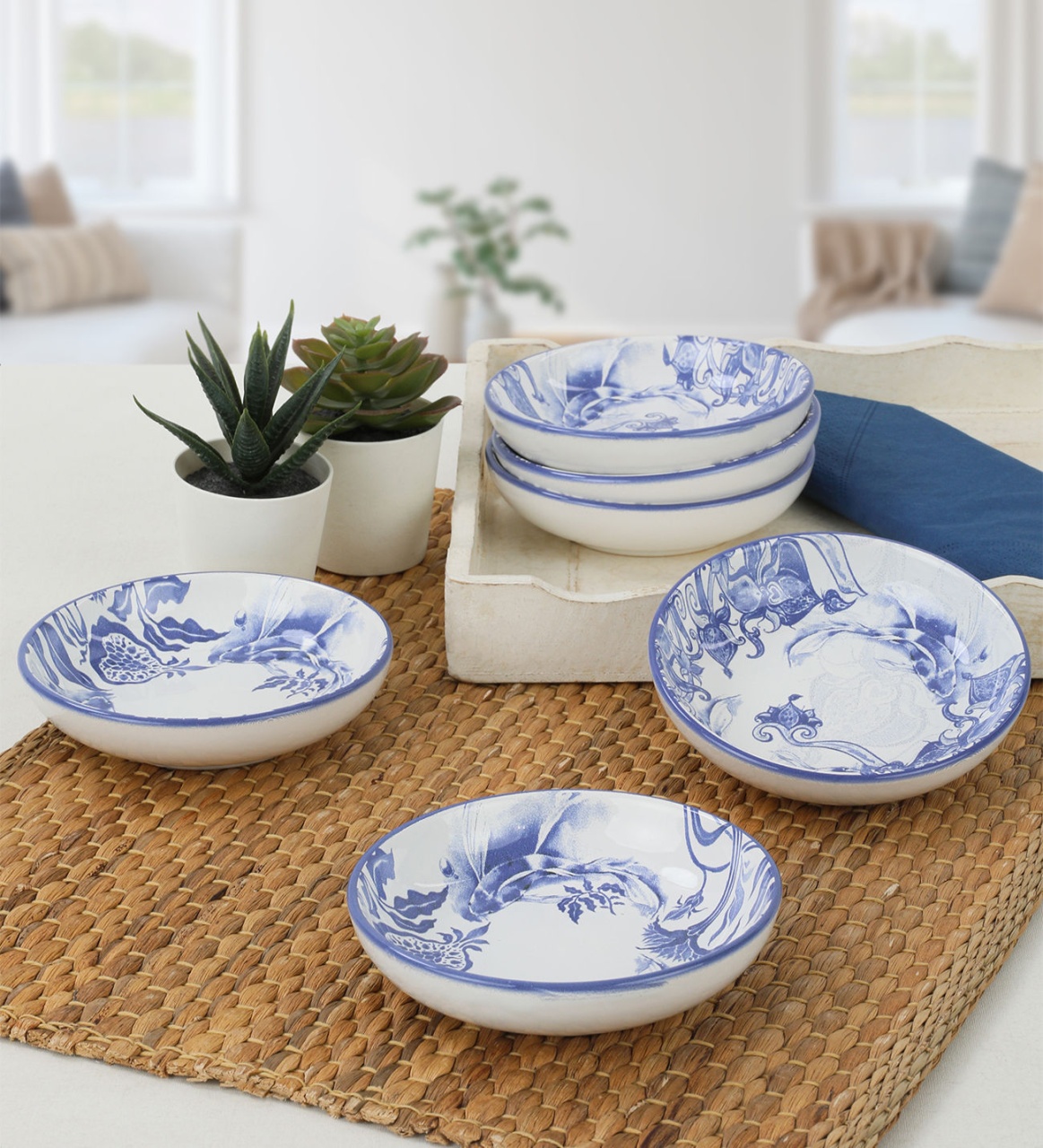 Set boluri de sos din ceramica (6 bucati) Mayd100 Albastru 13x13x3.3 cm
