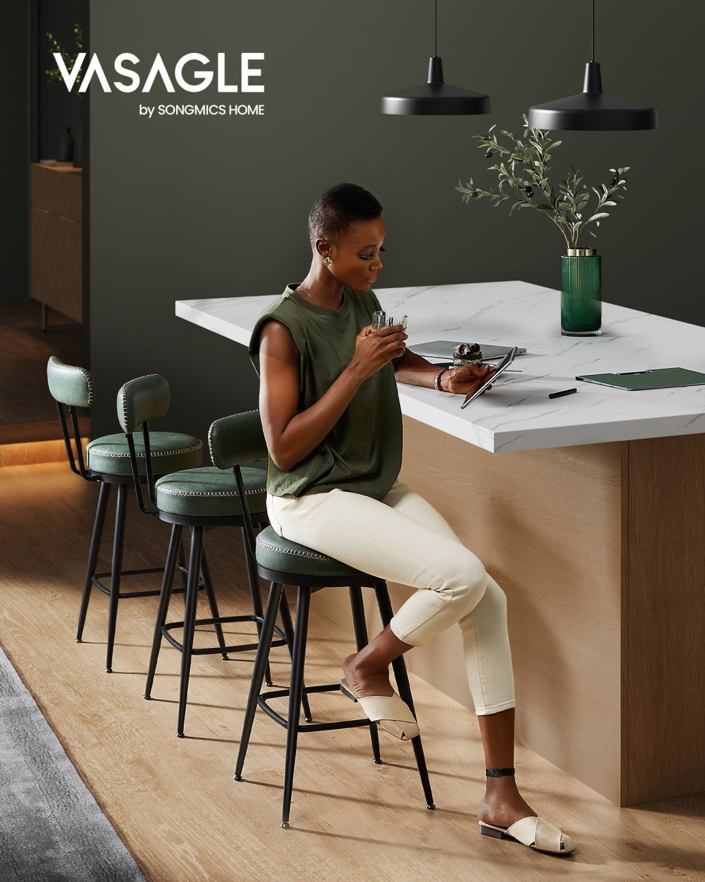 Set de 2 scaune de bar Vasagle Verde 54x54x90.5 cm - 2 | YEO