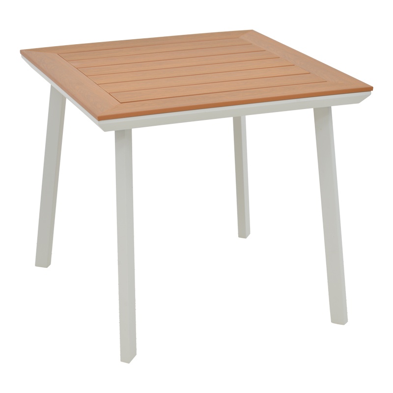 Set de 3 buc masa si scaune de gradina Moly-Synergy aluminiu alb si plasa cu placaj culoare naturala 80x80x74 cm - 3 | YEO