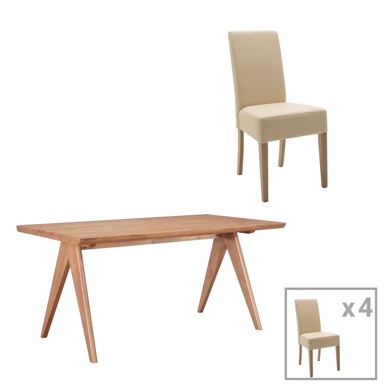 Set de 5 buc masa si scaune Ditta-Winslow din lemn de cauciuc culoare nuc deschis 180x85x75 cm