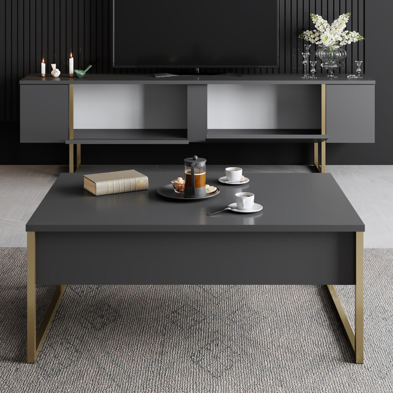 Set de mobilier pentru living Luxe, Antracit- Auriu - 2 | YEO