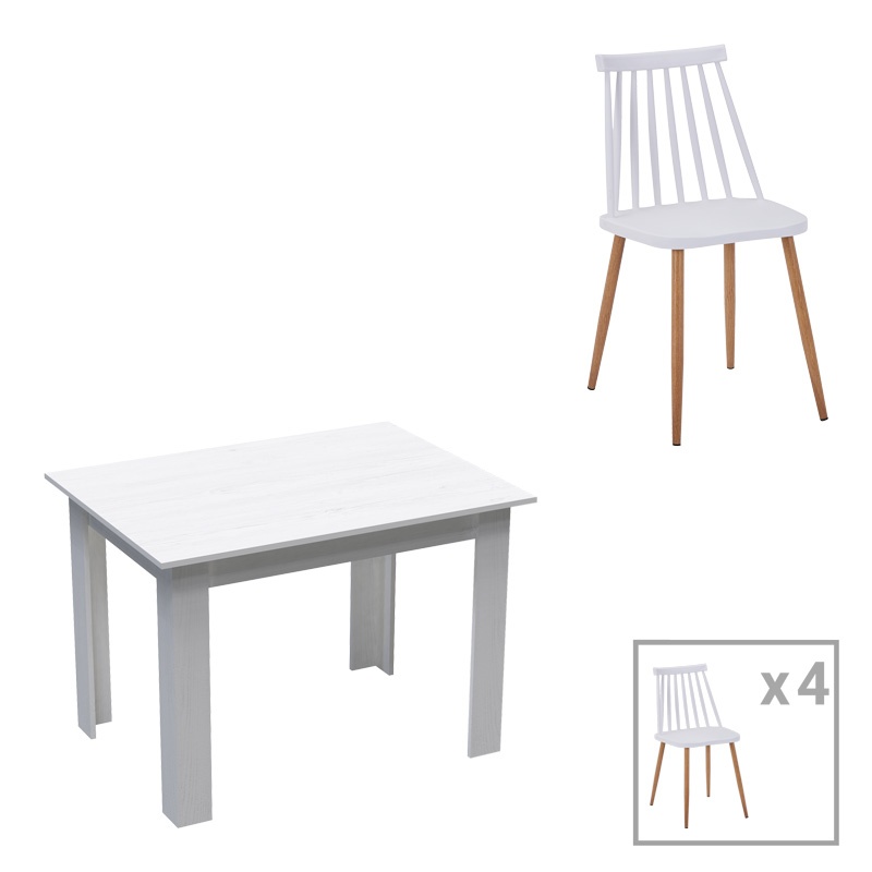 Set masa si scaune 5 piese Manka-Aurora I Alb 110x80x77 cm