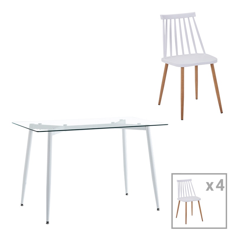 Set masa si scaune 5 piese Quana-Aurora I Alb 120x70x75 cm