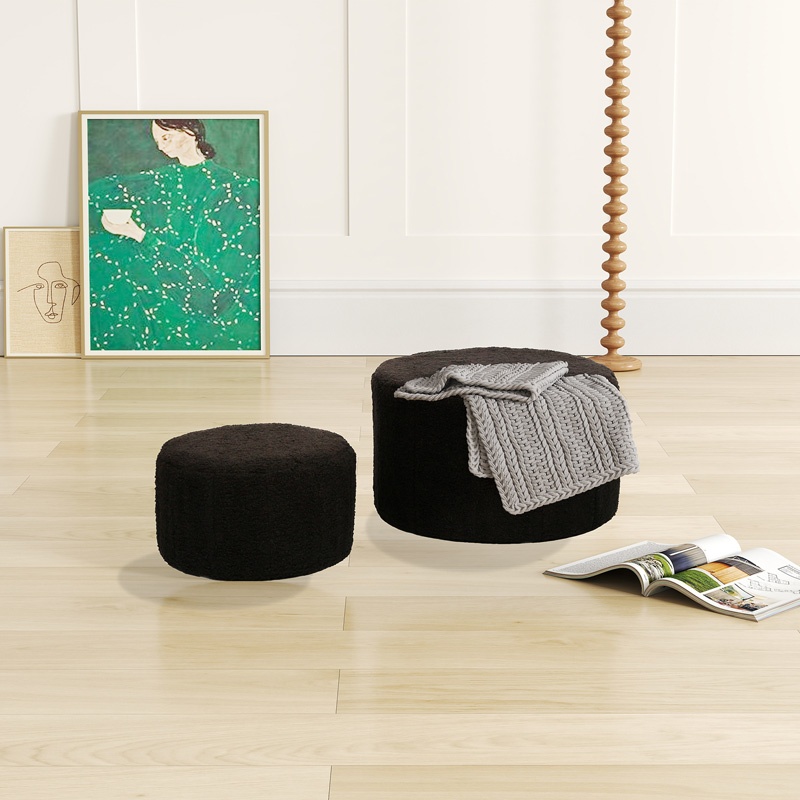 Set tabureti 2 buc Gabello boucle Negru 44x44x26.5 cm - 2 | YEO