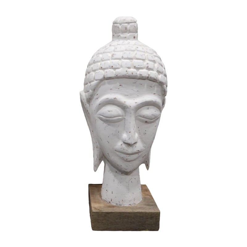 Statueta bust Buddha Wevi alb lemn mango 13x10x33 cm