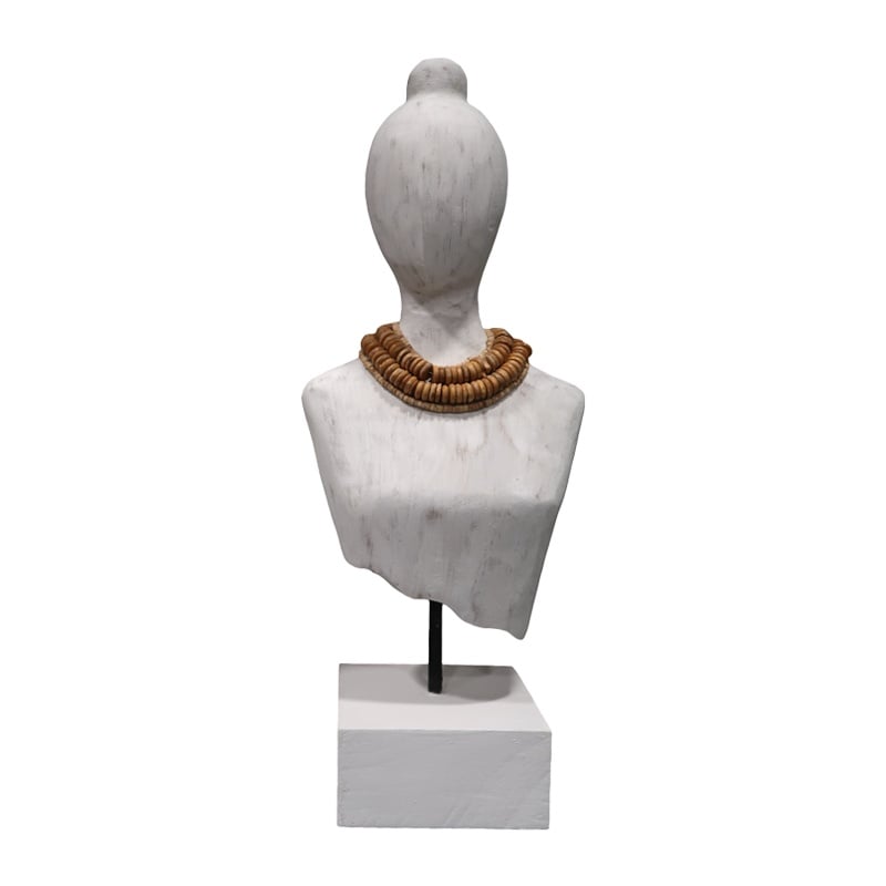 Statueta bust Kasma din lemn de mango alb si metal 18x12x43 cm