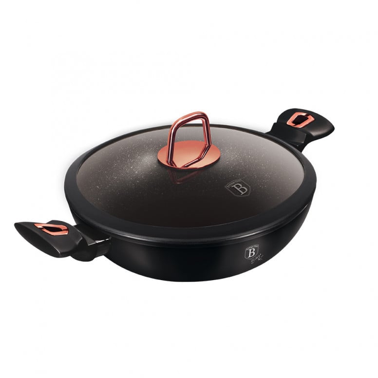 Tigaie Wok cu capac, 30 cm, negru Rose Collection