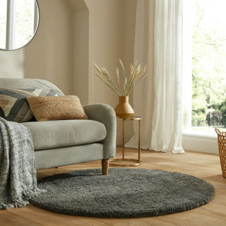 Covor rotund Feather Soft CHARCOAL 200X200 cm, Flair Rugs