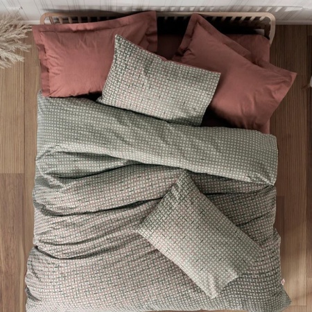 Lenjerie 1 Persoana cu elastic 100x200 Motte Caramiziu (Bumbac 100%)