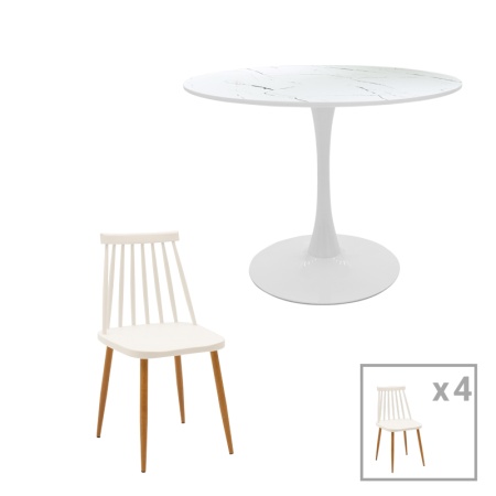 Set dining Aurora-Balou I, Pako World, 5 piese, Alb, 100x75 cm