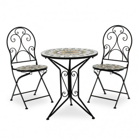 Set Masa si Scaune Mosaic 3 Piese Negru - Multicolor