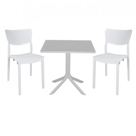 Set de gradina masa si scaune Groovy-Ignite set 3 piese plastic alb 80x80x74.5cm