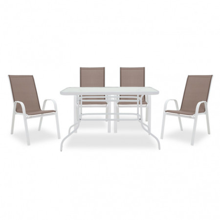 Set Masa si Scaune Gradina Valor-Calan 5 Piese Alb - Browm
