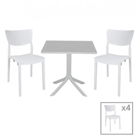 Set de gradina masa si scaune Groovy-Ignite set 5 piese plastic alb 80x80x74.5cm