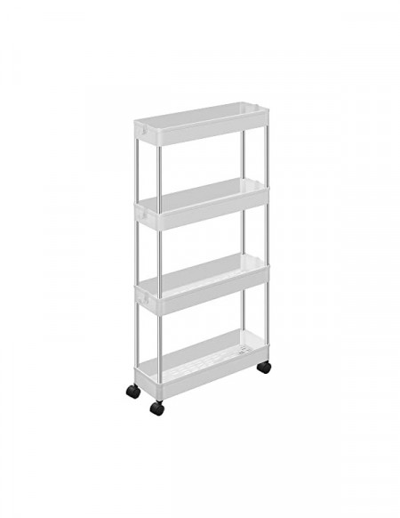Organizator cu roti, Songmics, 42 x 13.5 x 87 cm, 4 rafturi, KSC08WT, Alb