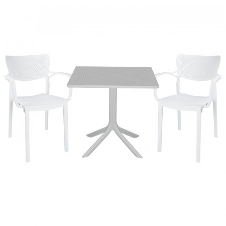 Set de gradina masa si scaune Groovy-Fontline set 3 piese plastic alb 80x80x74.5cm
