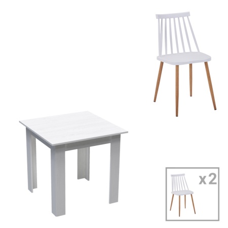 Set masa si scaune 3 piese Manka I-Aurora I Alb 80x80x77 cm