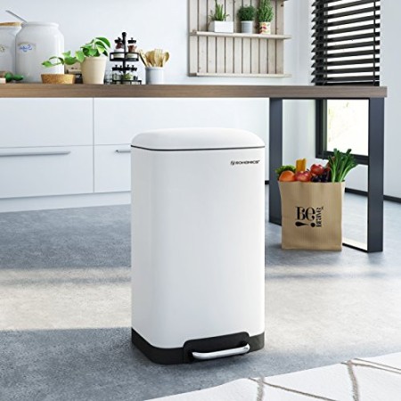 Cos de reciclare, Songmics, 30L, LTB01W, Soft Close, Alb