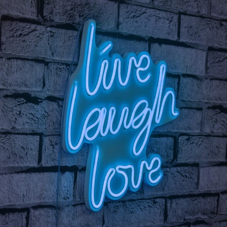 Decoratiune luminoasa LED de perete Live Laugh Love Albastru 30.5x35.5x2 cm
