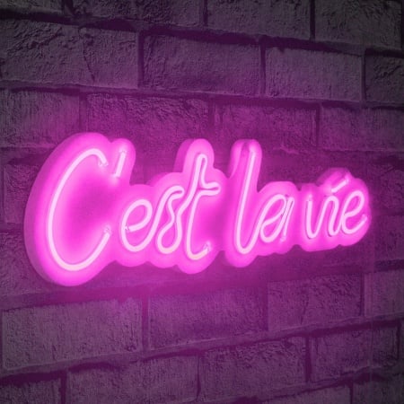 Decoratiune luminoasa LED de perete C'est La Vie Roz 50x14x2 cm