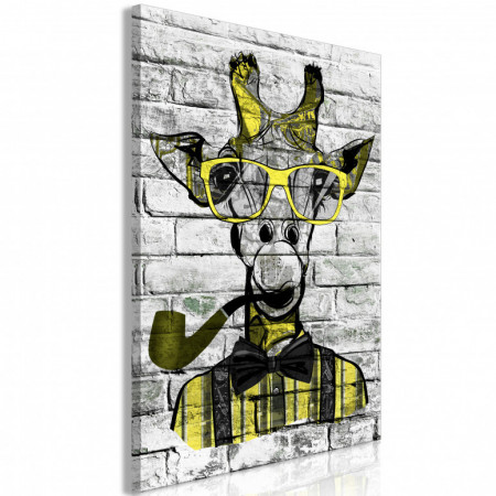 Tablou - Giraffe with Pipe (1 Part) Vertical Yellow 80x120 cm