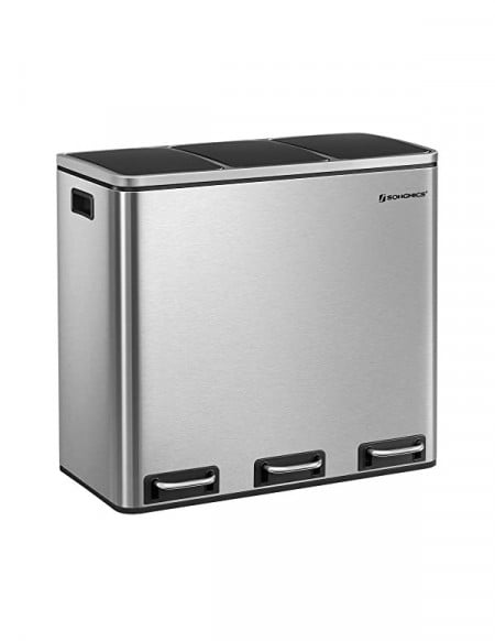Cos de reciclare, Songmics, 3 compartimente, LTB54NL, 3 x 18 L
