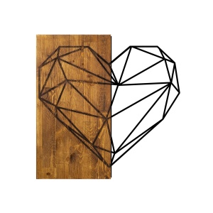 Accesoriu decorativ de perete din lemn si metal Heart Nuc 58x58 cm - Img 2