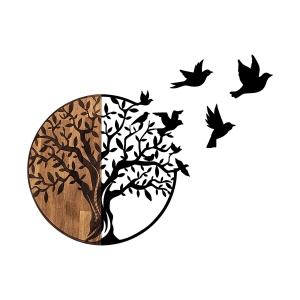 Accesoriu decorativ de perete din lemn si metal Tree And Birds Negru 92x3x71 cm - Img 4
