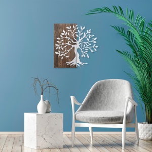 Accesoriu decorativ de perete din lemn si metal Tree Nuc 58x58 cm - Img 3