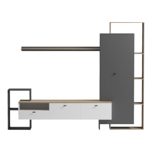 Ansamblu comoda TV Ferefia Alb 240x45.5x189.5 cm - Img 3