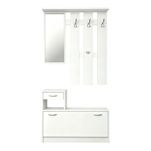 Ansamblu de hol Cuier si Oglinda Jentia, Alb, 24x100x186 cm - Img 3