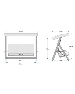 Balansoar cu 3 locuri Lyon 2400 Bej 236x190x175 cm - Img 12