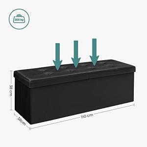 Bancuta hol cufar cu depozitare, Songmics, Negru, 110x38x38 cm - Img 6