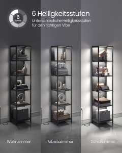 Biblioteca cu LED reglabil, Barnet, Negru, 30.3x40x178.6 cm - Img 5
