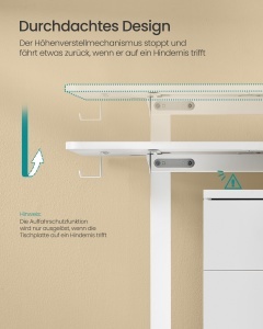 Birou reglabil pe inaltime, Balok, Songmics, Alb, 160x80x120 cm - Img 5