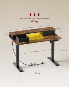 Birou reglabil Vasagle Alb 120x60x131.5 cm - Img 7