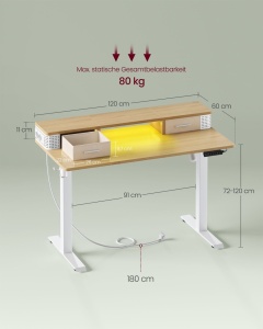 Birou reglabil Vasagle Alb 120x60x131.5 cm - Img 7