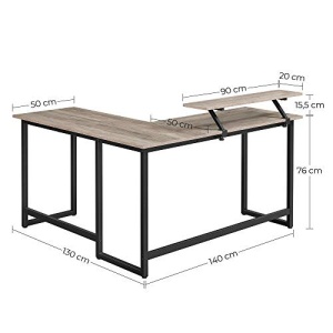 Birou, Vasagle, Negru-Ivoar, 140x130x92.2 cm - Img 7
