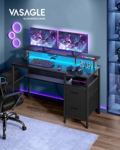 Birou Vasagle Negru, LED, 2 USB-A, 55 x 135 x 90 cm - Img 5