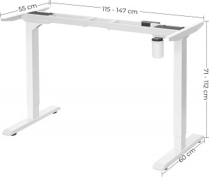 Cadru birou reglabil, Songmics, Alb, 110-155x58x68-116 cm - Img 3