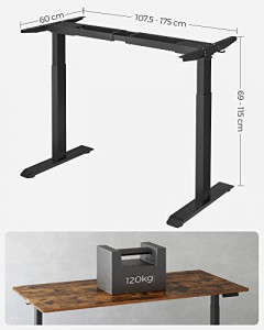 Cadru birou reglabil, Songmics, Negru, 107.5-175x60x71-117 cm - Img 7