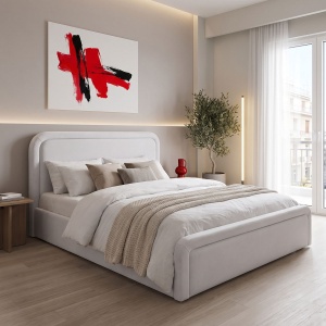 Cadru de pat dublu cu spatiu de depozitare Bendy, Bej, 222x173x110 cm