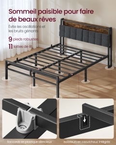 Cadru de pat Vasagle, Conner, Negru, 208.9x140.5x104.4 cm - Img 5